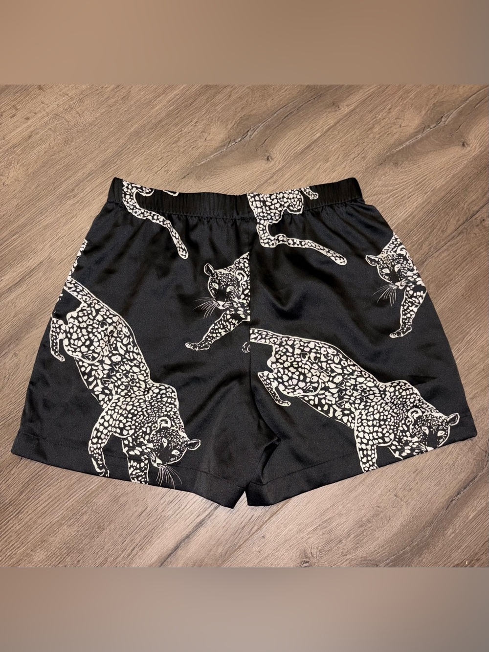 Victoria's Secret Black and White Leopard-Printed Satin Lounge Shorts - Picture 3 of 6